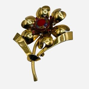 Signed Coro Moroccan Mosaic Flower Brooch